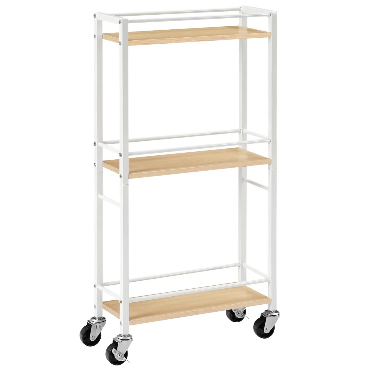 MAHANCRIS Carrello Sottile a 3 Ripiani, Stretto con Ruote, Pratico Carrello Portaoggetti, Scaffale da Cucina in Legno, Per Spazi Ristretti in Sala da Pranzo, Bagno