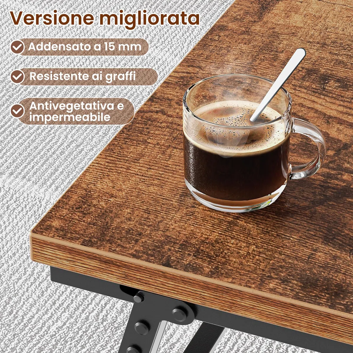 Tavolino Pieghevole, Tavolini da Salotto, con Fibbia per Gambe Fissa, 80 cm, Non Richiede Montaggio, Tavolo Basso in Legno Salvaspazio, Soggiorno, Camera da Letto, Marrone Vintage