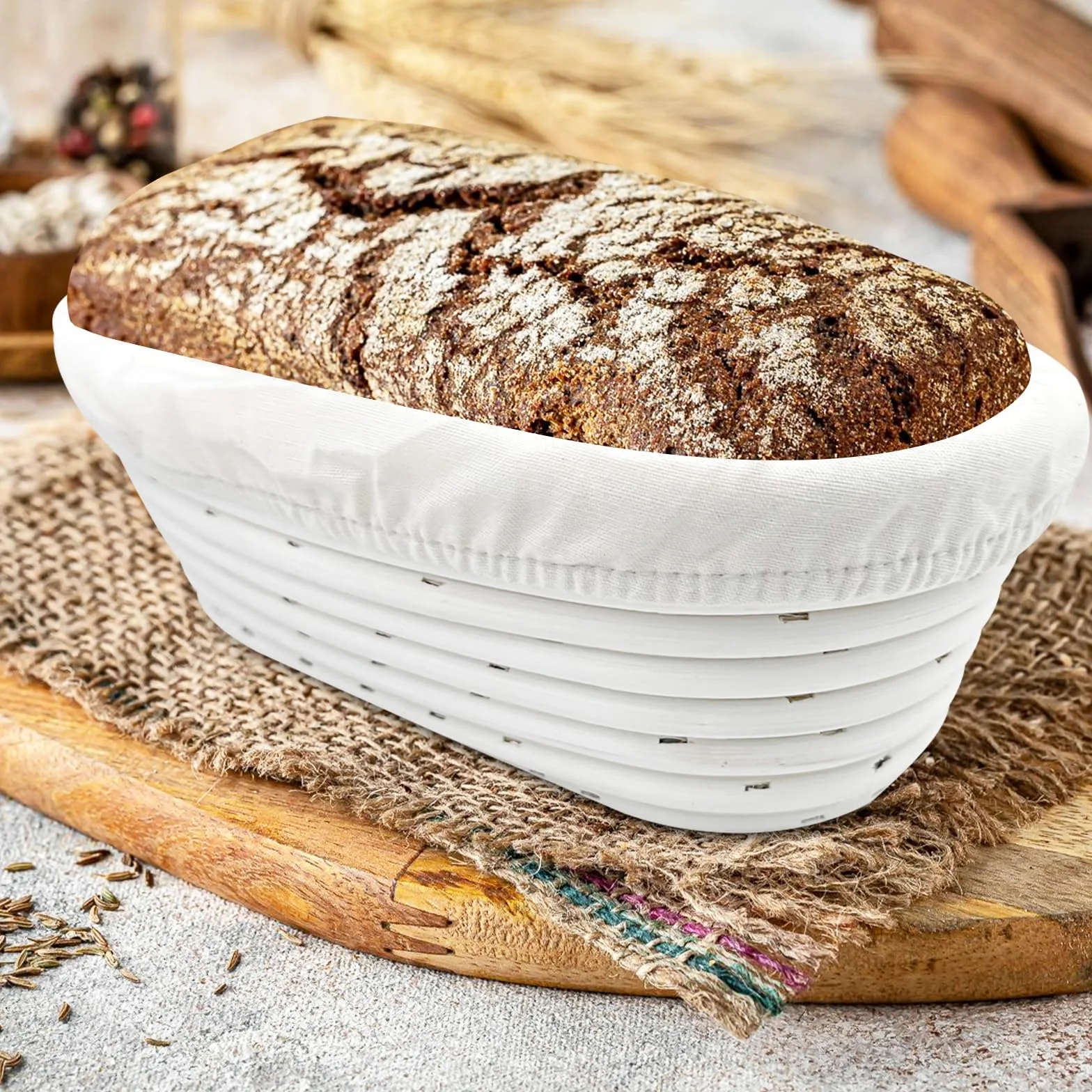 Cestino da Lievitazione, Cesto Lievitazione Pane Ovale, Cesto in Rattan Naturale con Tela di Lino, Accessori per La Cottura Del Pane, Cestino per La Fermentazione, per Cottura in Casa