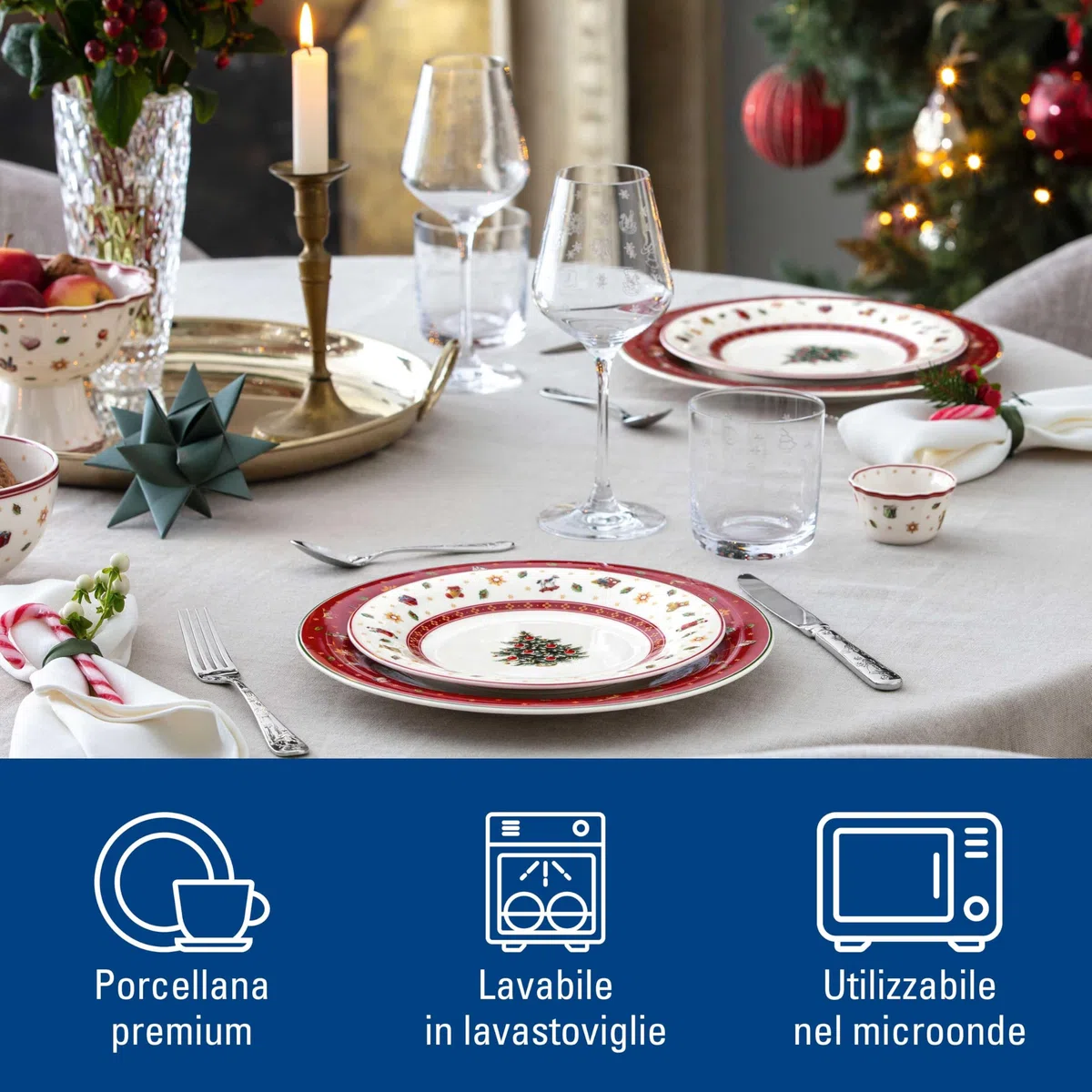 Villeroy & Boch - Toy's Delight Specials Piatto da Dessert 21,5 cm Rosso e Bianco, Lavabile in Lavastoviglie, Adatto per Microonde, Piatto da Colazione, Stoviglie, Xmas, Natale, Porcellana Premium