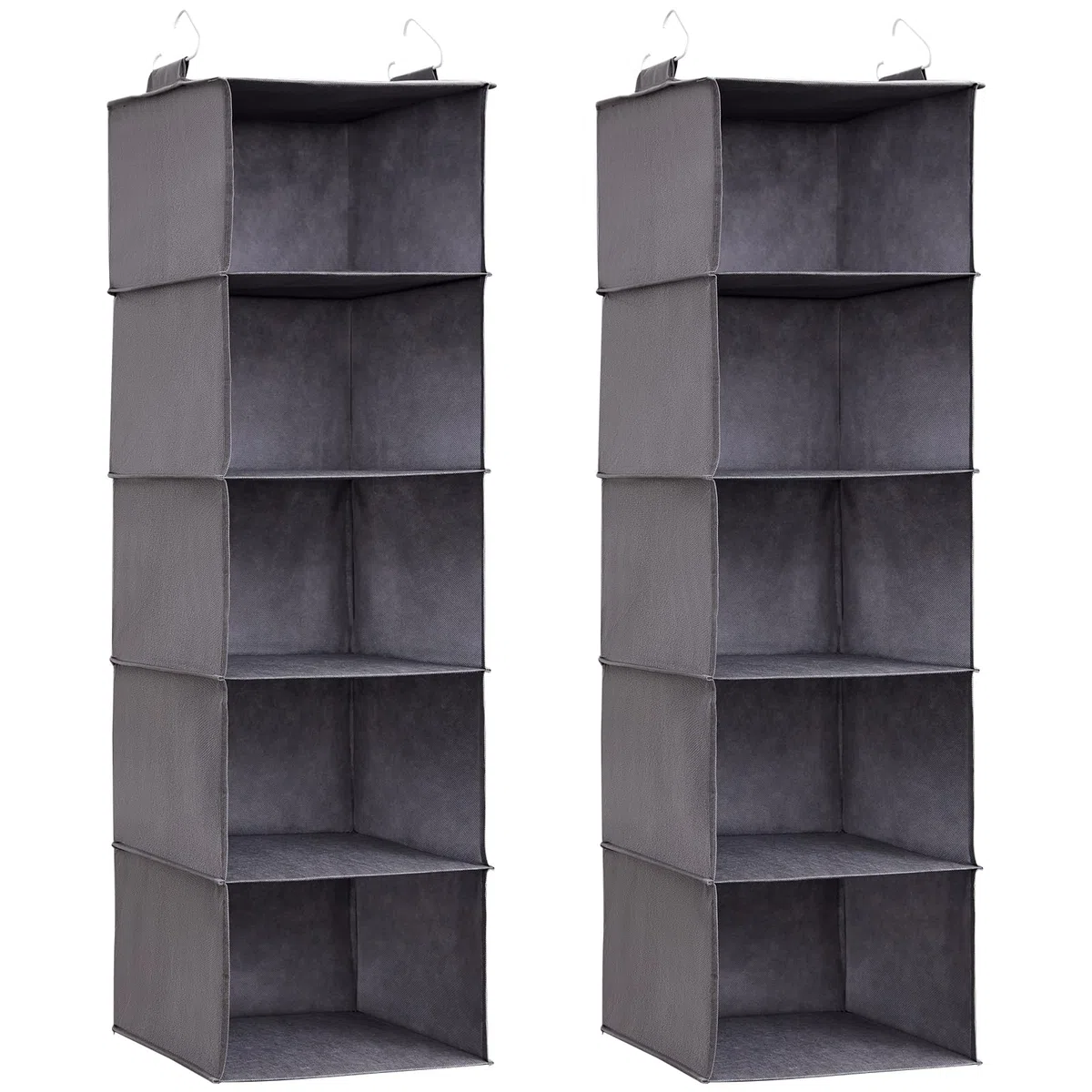 Lifewit Organizer Armadio da Appendere con 5 Ripiani e 2 Ganci Robusti, Ripiani per Armadio Interno, Organizzatore Pieghevole, Contenitori per Vestiti, 102 cm (H), Grigio, Set di 2