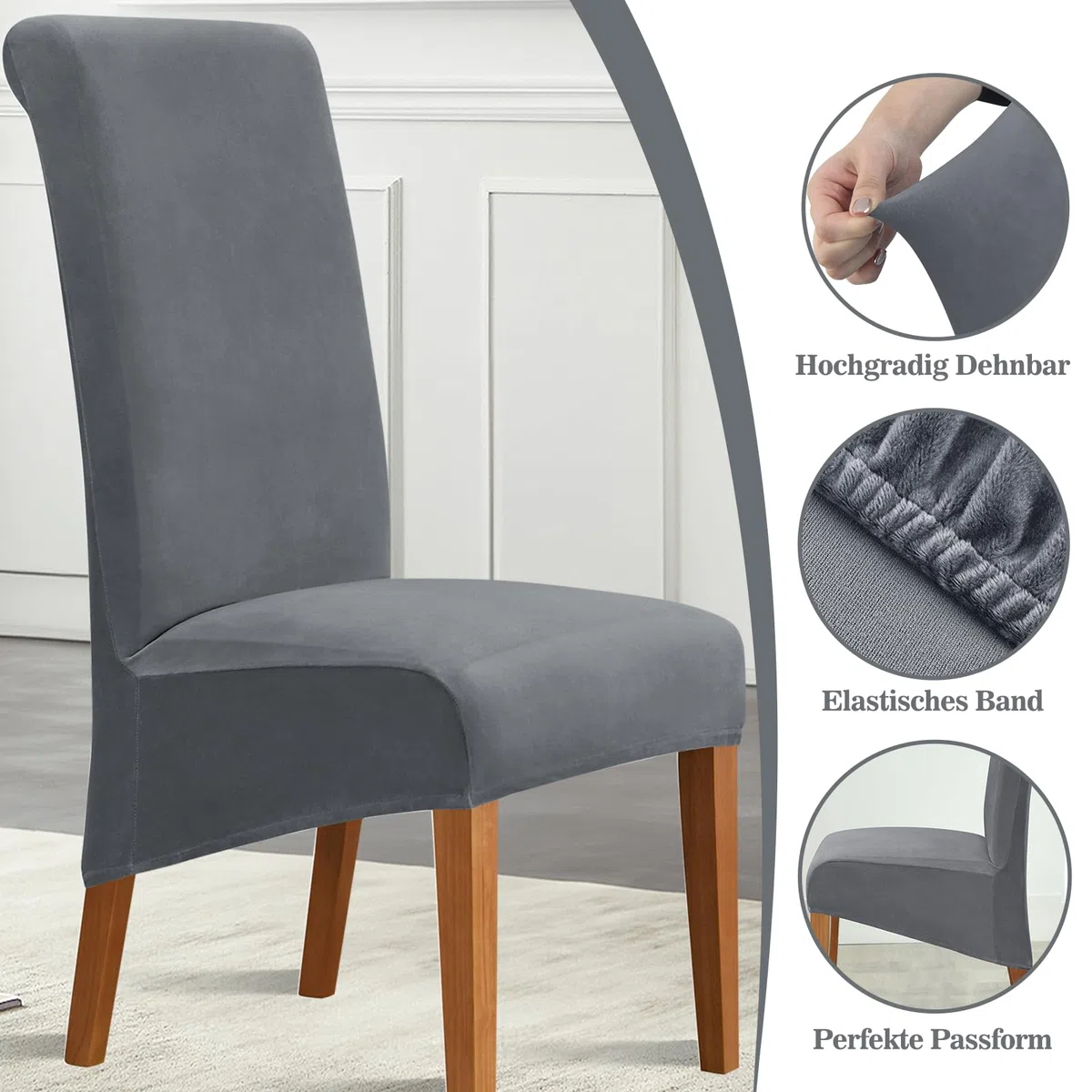 Alishomtll Coprisedia in velluto XL, set da 6 pezzi, universali, elasticizzati, per sedie basculanti, grandi e lavabili e rimovibili, per cucina, banchetti, matrimoni, feste (grigio, 6 pezzi)