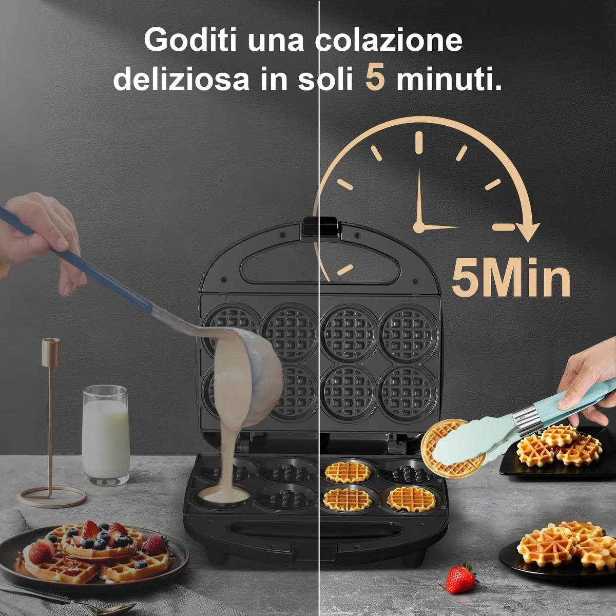 YASHE Multi Mini Waffle Maker, Piastra per Waffle, Cuocere 8 x 5 cm Piccoli Waffle, Perfetto per Famiglie, Feste e Colazione, Rivestimento Antiaderente, Design Compatto, Facile da Pulire