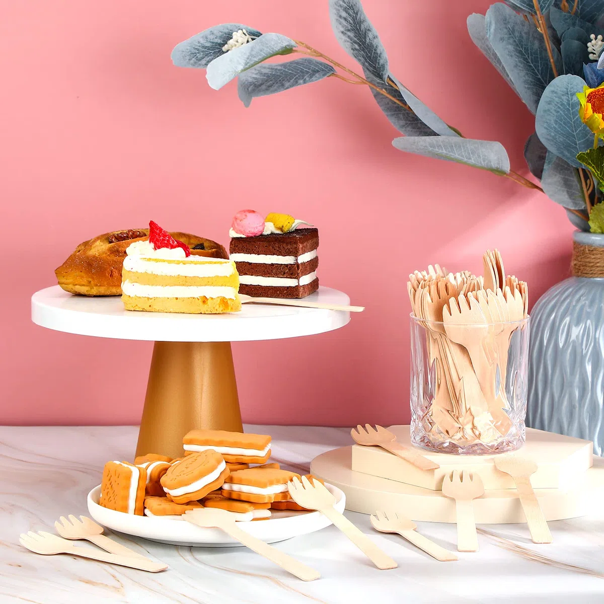 300 Pezzi Forchette di Legno Mini Forchette Usa e Getta Piccole Forchette Antipasto Posate Mini Utensili Forchetta per Torta per Carnevale Compleanno Festa, 4 Pollici (300)