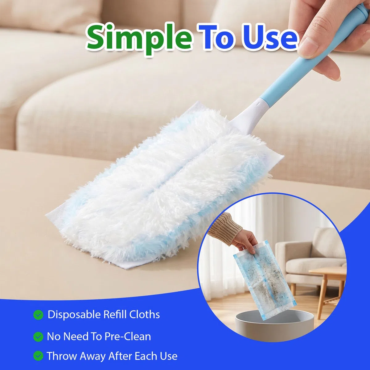 52 Pezzi Ricariche Duster, Compatibile con Swiffer & Altri Piumini, 50 Panni, 2 Manici, Panni in Microfibra, per Pulire Sporco, Peli di Animali e Polvere (Blu)