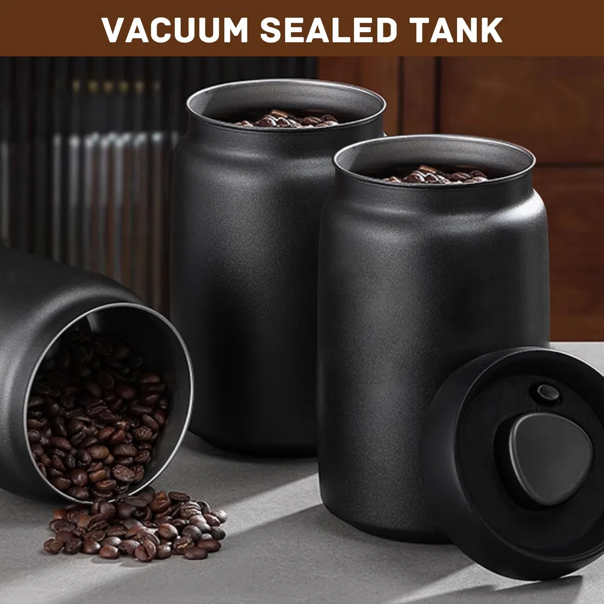 Barattolo per Caffè, Tarro da 1,2L Ermetico in Acciaio Inox con Tappo Sotto Vuoto, Vuoto con Un Solo Pulsante per Conservare la Frescura, per Conservare Grani di Caffè, Tè, Noci, Cacao