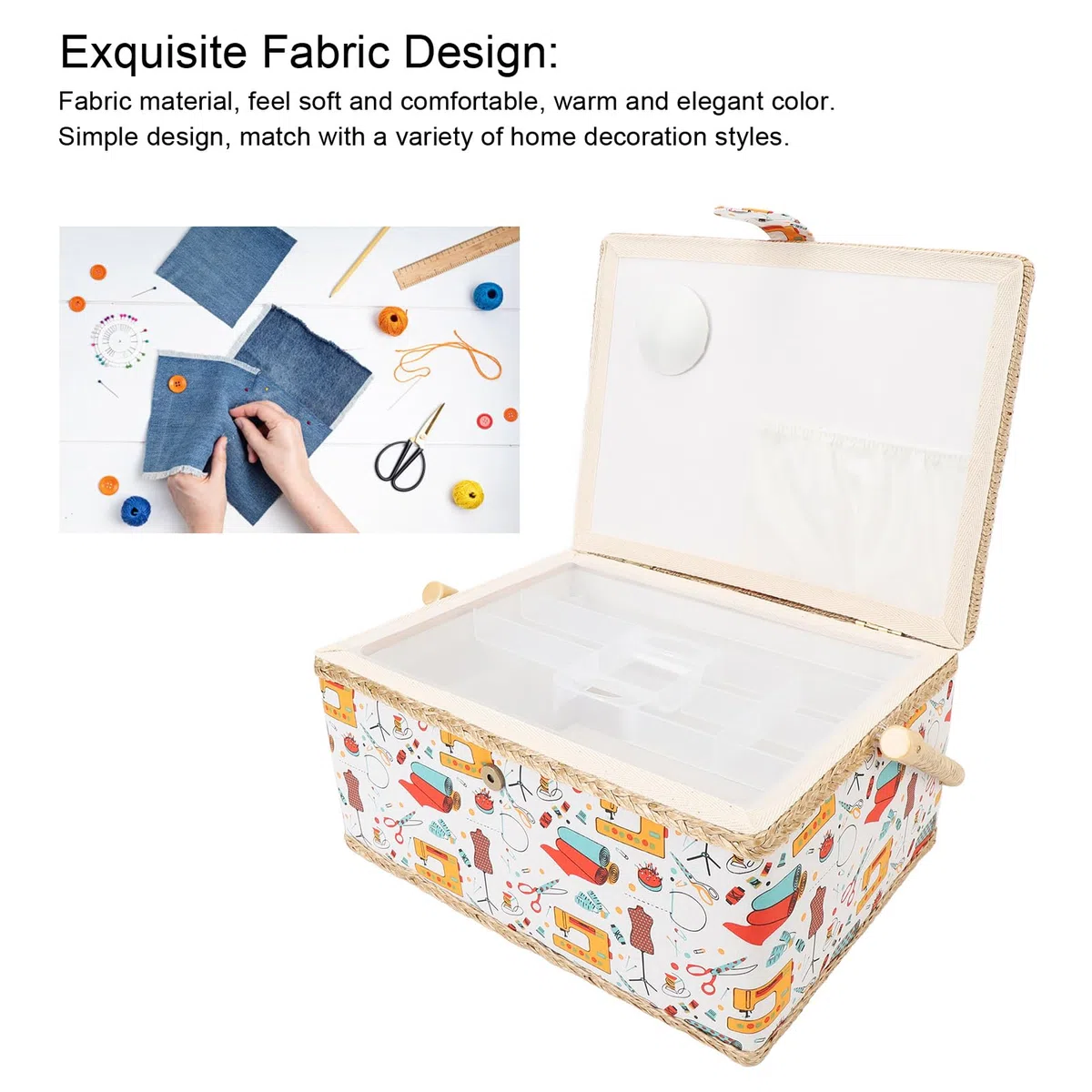 Cesto di cucito, scatola da cucito di grande capacità per forniture per cucire scatola di stoccaggio da cucito con organizzatore di scatole da cucito per vassoio di plastica