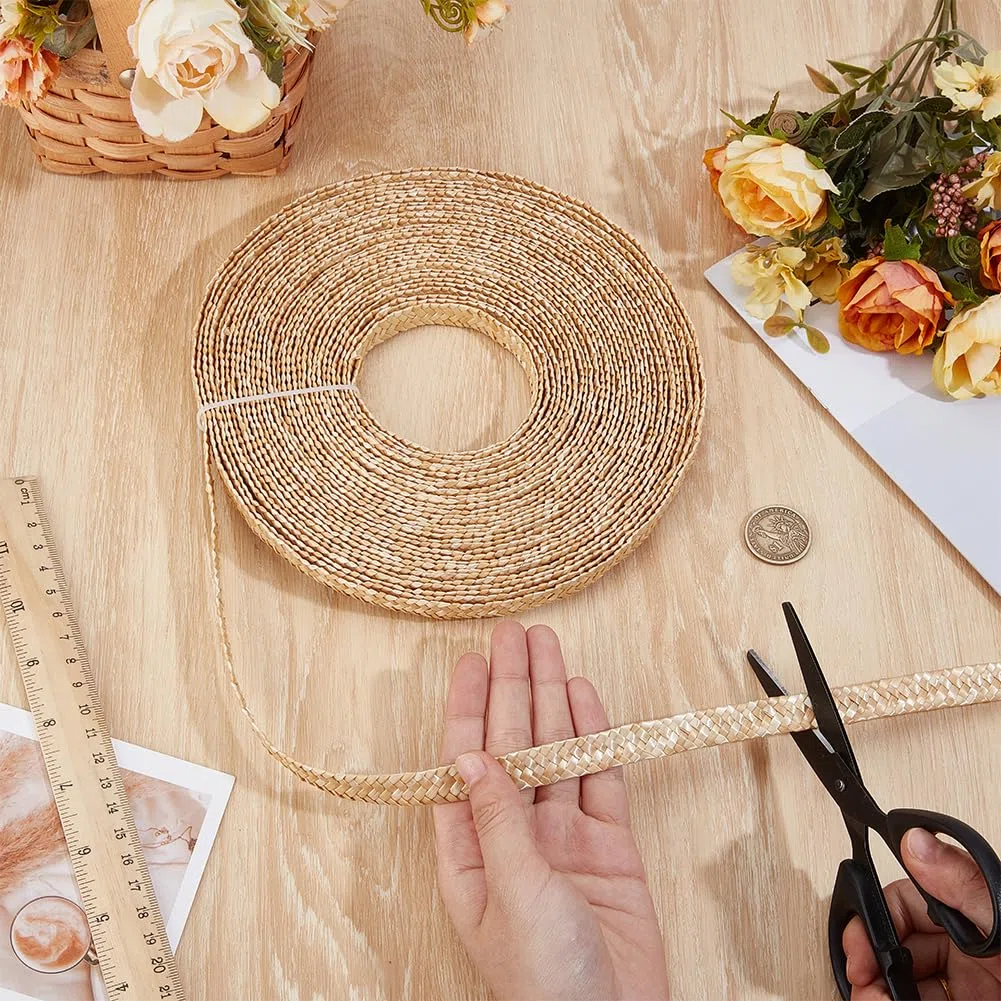 BENECREAT Nastro di Paglia di Grano Da 12m per Realizzare Cappelli, Nastro di Paglia di Iuta Largo 12mm per Realizzare Cappelli, Accessori Fai Da Te, Color Mandorla Sbollentata