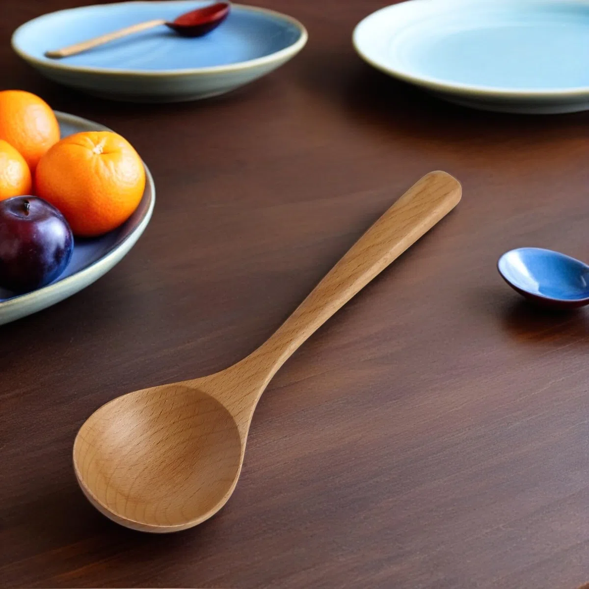 4 pezzi Cucchiai da Zuppa in Legno di Faggio Naturale Mestoli da Cucina Giapponesi con Manico lungo Ergonomico Utensili Delicati per Cucinare Zuppe Porridge e Stufati Protezione