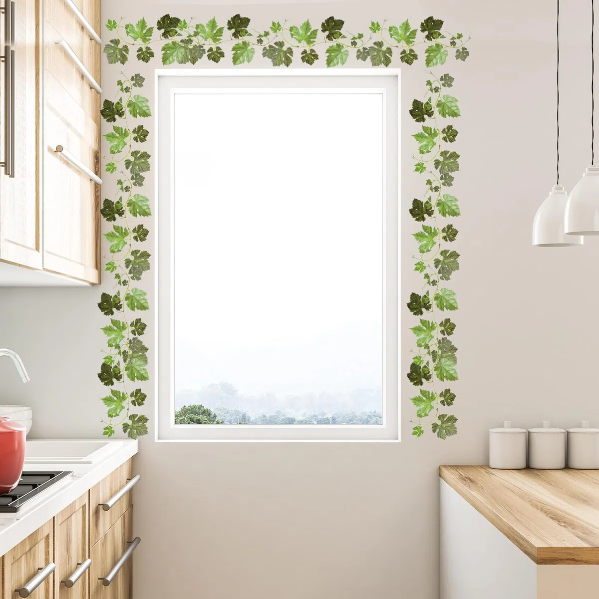 Adesivi Murali Foglie di Verde Vite Adesivi da Parete Fiore di Glicine Decorazione, Adesivo da parete removibile autoadesivo in PVC