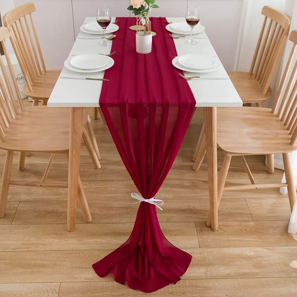 CHUQING Runner tavola,Rosso,Runner da Tavolo,Runner per Il Tavolo,in Chiffon,Table Runner Lavabile Decorazione per Matrimonio,Compleanno, Feste,300 cm x 70 cm