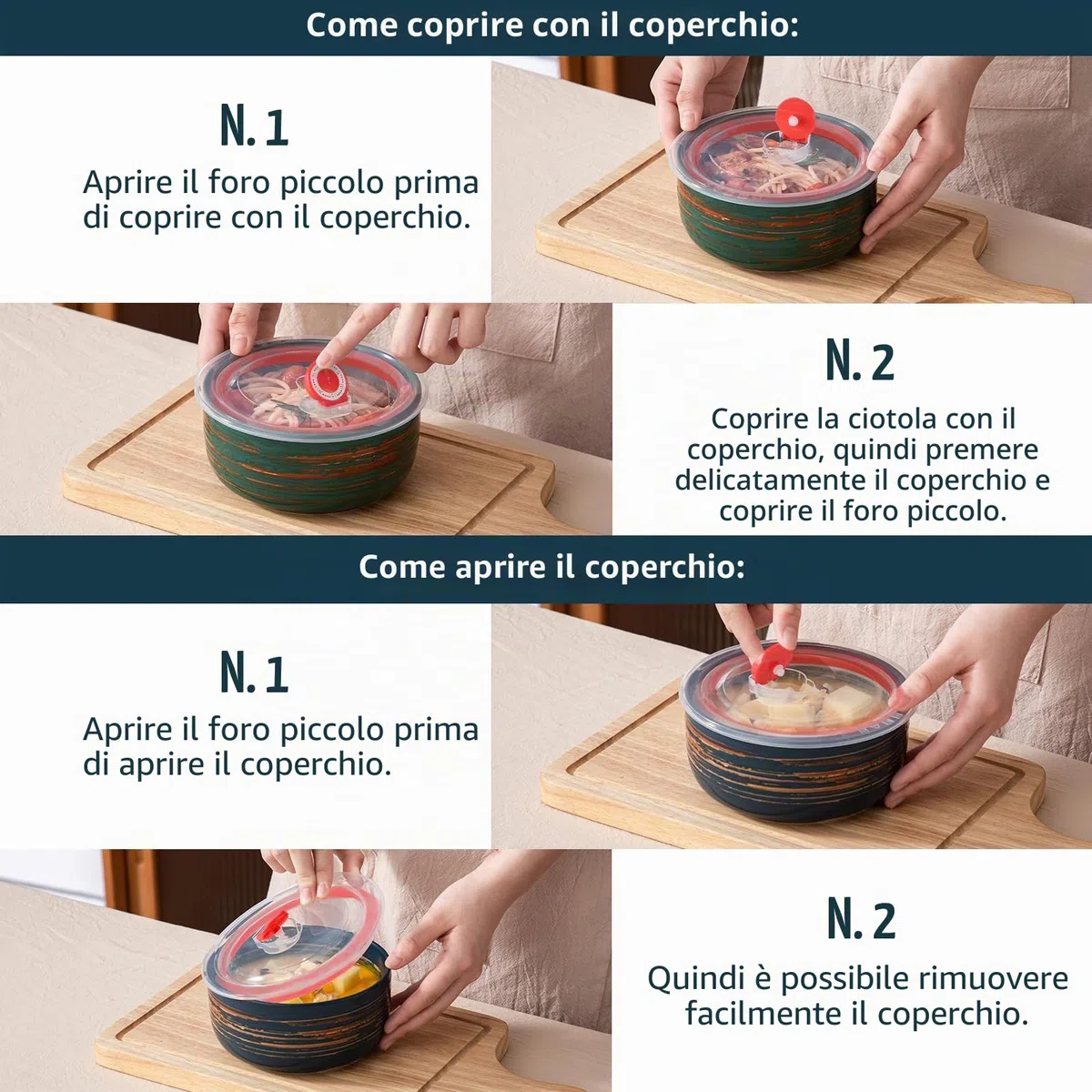 YUN TAO - Set di ciotole in porcellana con coperchio - 15 cm, capacità 650 ml, multicolore - Adatto al microonde, coperchi ermetici per pranzo, picnic, insalata e conservazione degli alimenti