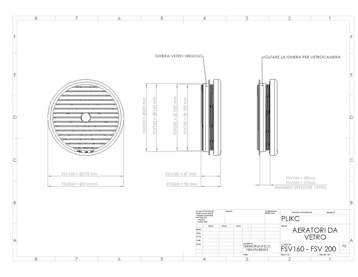 plikc Aeratore da finestra ad effetto termico (D.160 mm - con retina senza ventola)