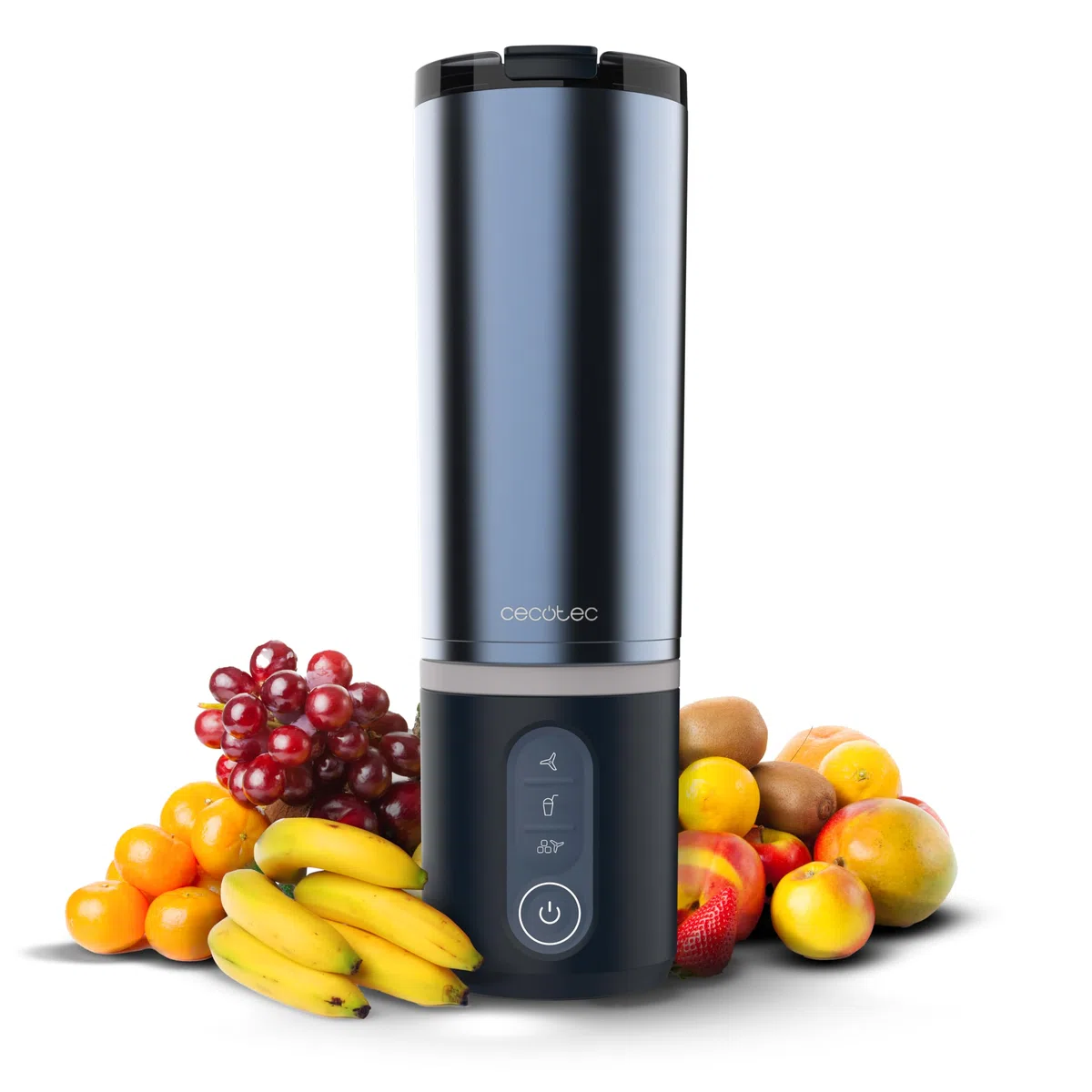Cecotec Frullatore Portatile Power Titanium Shake2Go Dark Steel. 180W, Bicchiere Metallo 600ml Senza BPA, 3 Programmi Automatici, Ricarica USB-C, Goditi le Tue Bevande Fresche Molto più a Lungo Oggi