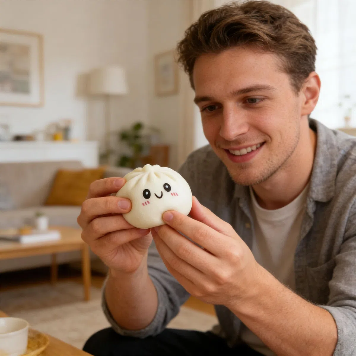 Dumpling Squishy Carino Panini al vapore simulati Bao con scatola a vapore morbido divertente impasto decompressione per alleviare l'ansia gnocchi non commestibili palle antistress per adulti regali