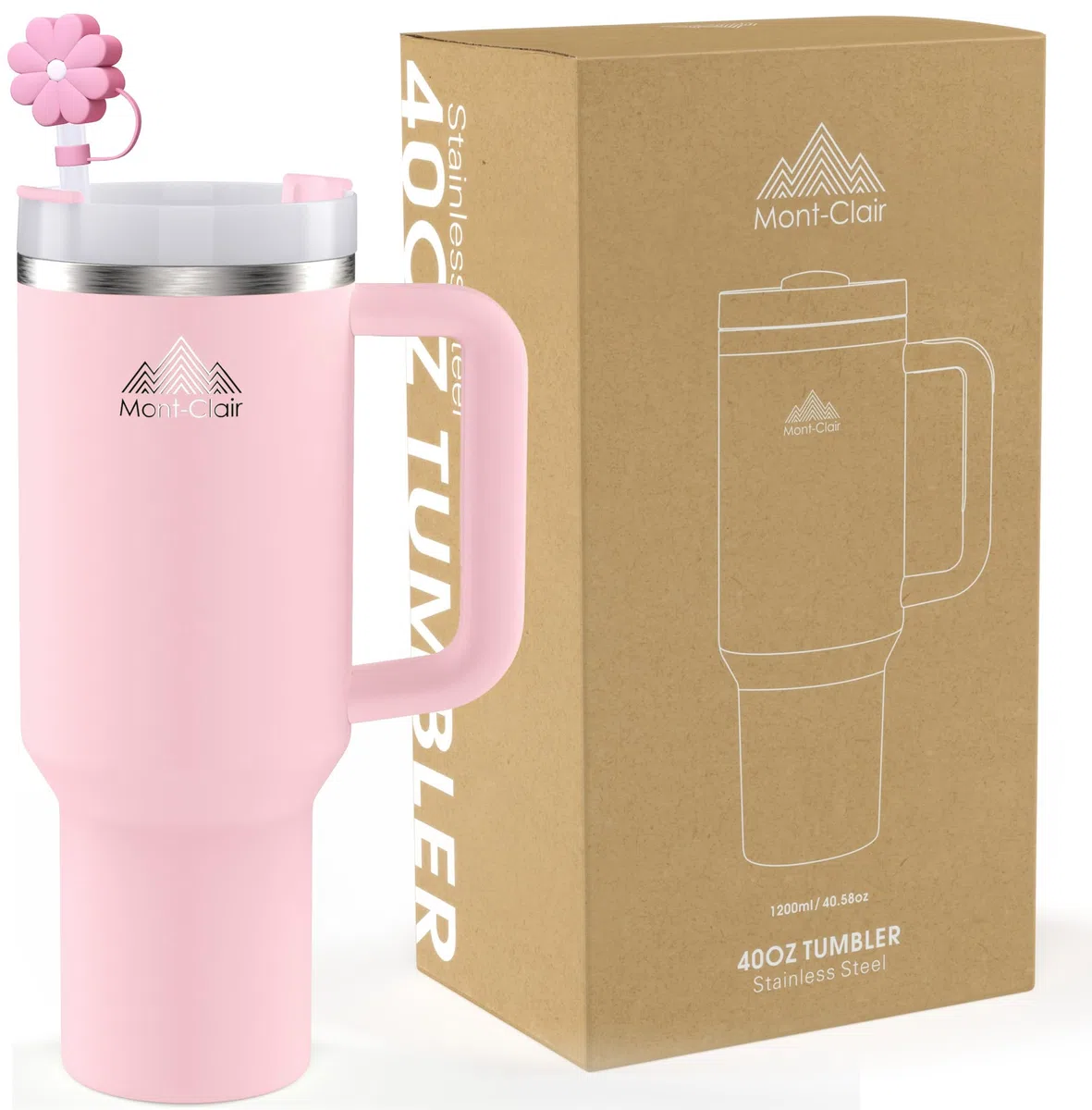 Mont-Clair Tumbler 40oz - Tazza Termica con Cannuccia - Acciaio Inossidabile - Freddo per 11 Ore - Con Ghiaccio per 48 Ore - 1200ml - Rosa