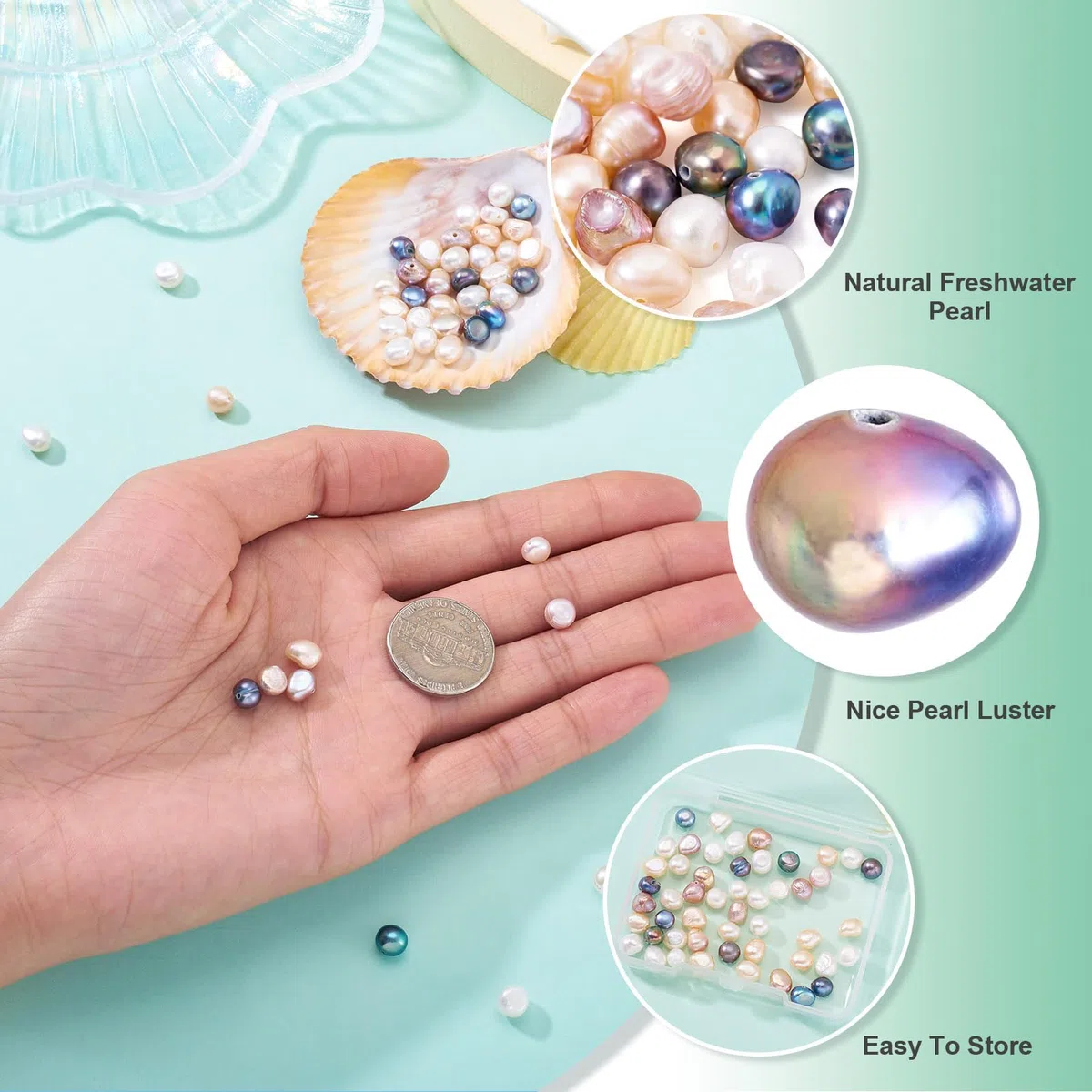 Crafans - Perle naturali coltivate in acqua dolce, forma irregolare, 5 colori, perline per la creazione di bracciali fai da te, collane, creazione di gioielli, 50 pezzi