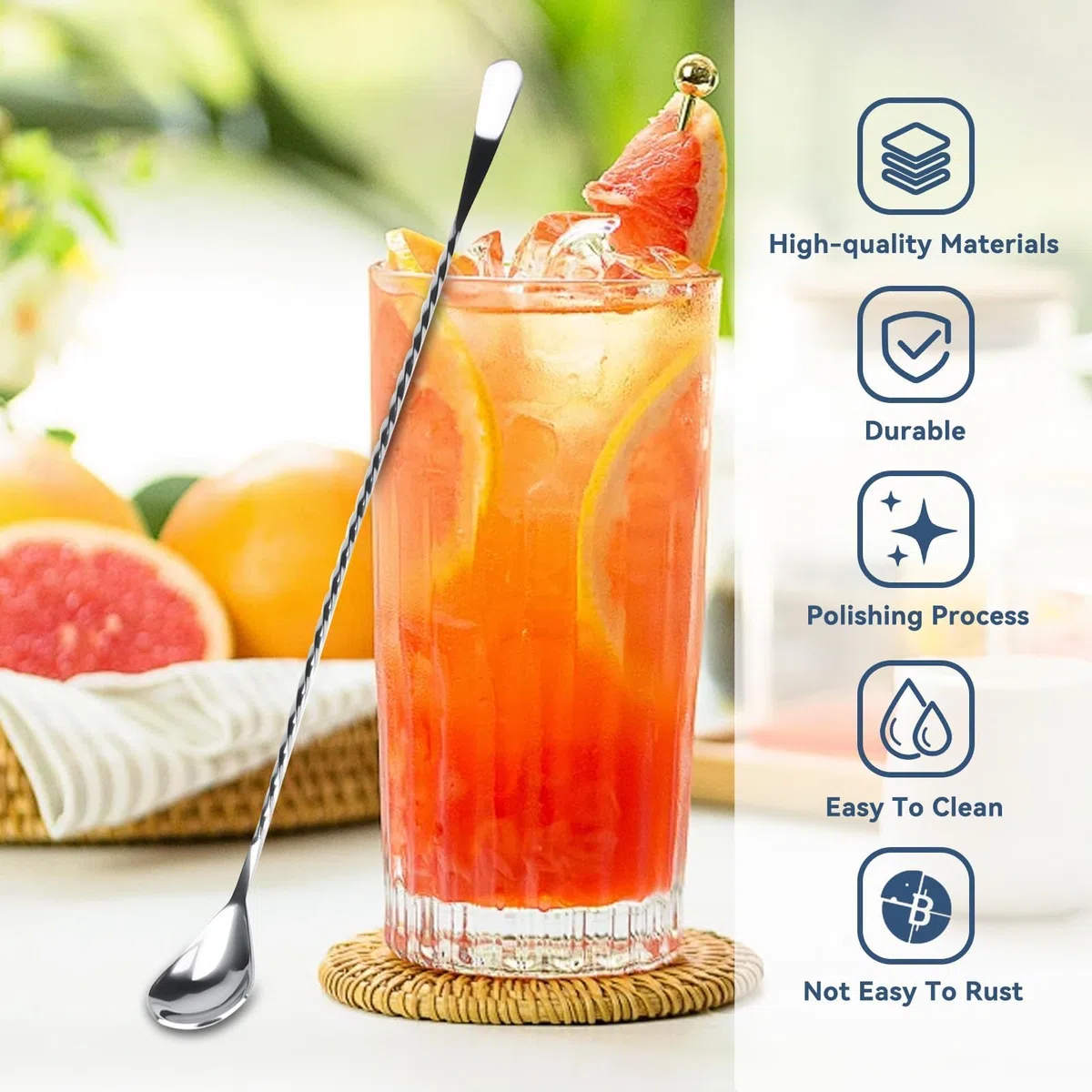 Cucchiaio per mescolare in Acciaio Inossidabile, 40CM cucchiaini da Bar con Manico Lungo, pratico accessorio da bar per miscelare i cocktail per frappè, succhi, tè