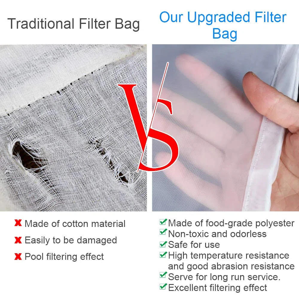 2 sacchetti filtranti in poliestere, filtro a luppolo, sacchetti per latte di noci, riutilizzabili, con coulisse, 100 micro maglie sottili, per vino, caffea, succo di frutta, marmellata