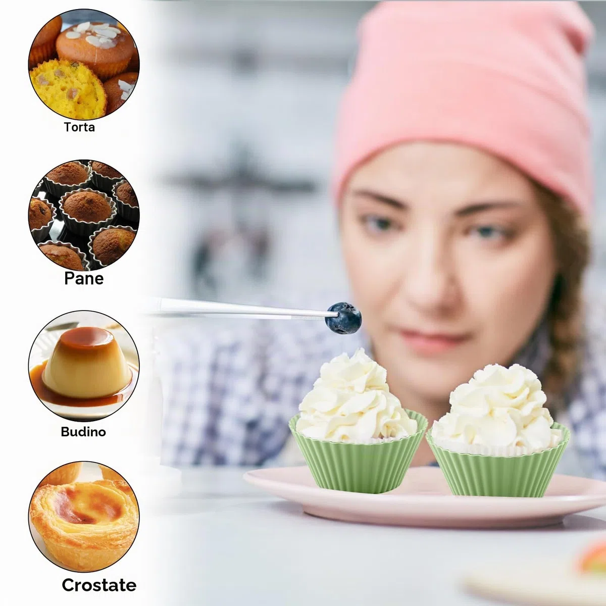 24 stampi per muffin silicone,6 tipi di stampi per pasticceria in silicone riutilizzabili, stampi per muffin in silicone rivestito antiaderente, lavabile in lavastoviglie (4 colori)