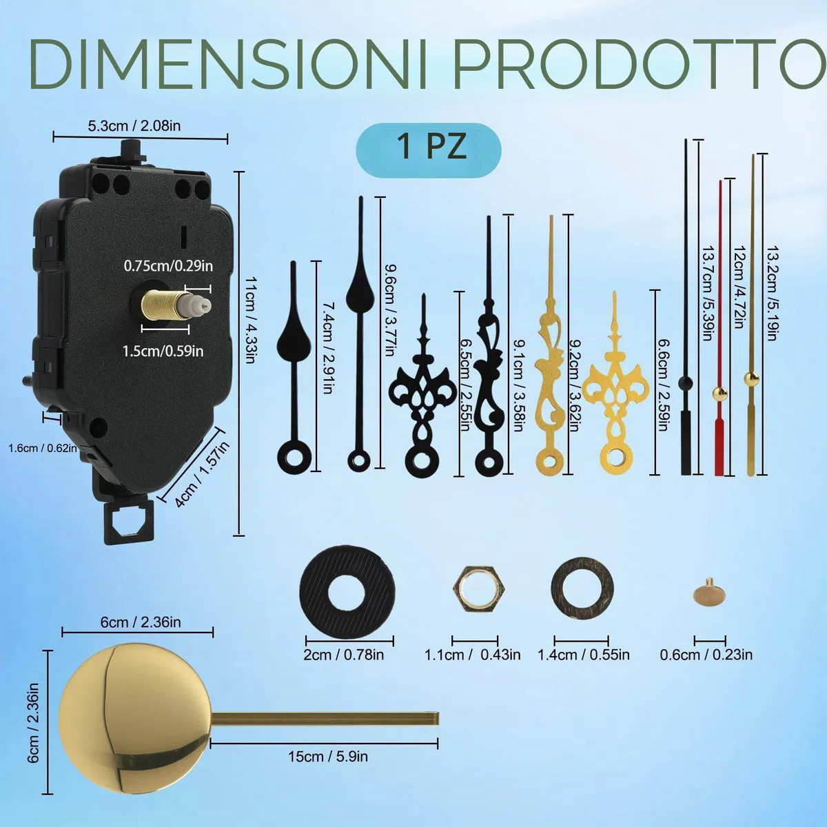 Kit Meccanismo Orologio a Pendolo al Quarzo, Movimento a Batteria con 3 Coppie di Lancette Diverse, Ideale per la Sostituzione e Creazione di Orologi da Parete