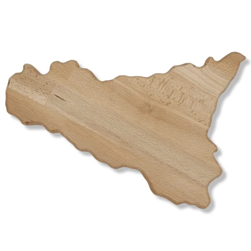Tagliere Artigianale in Legno di Faggio a Forma di Sicilia, smussato ai Lati, Foro per appenderlo, Varie Misure (1Unità) - L 35 x 24 cm ca.