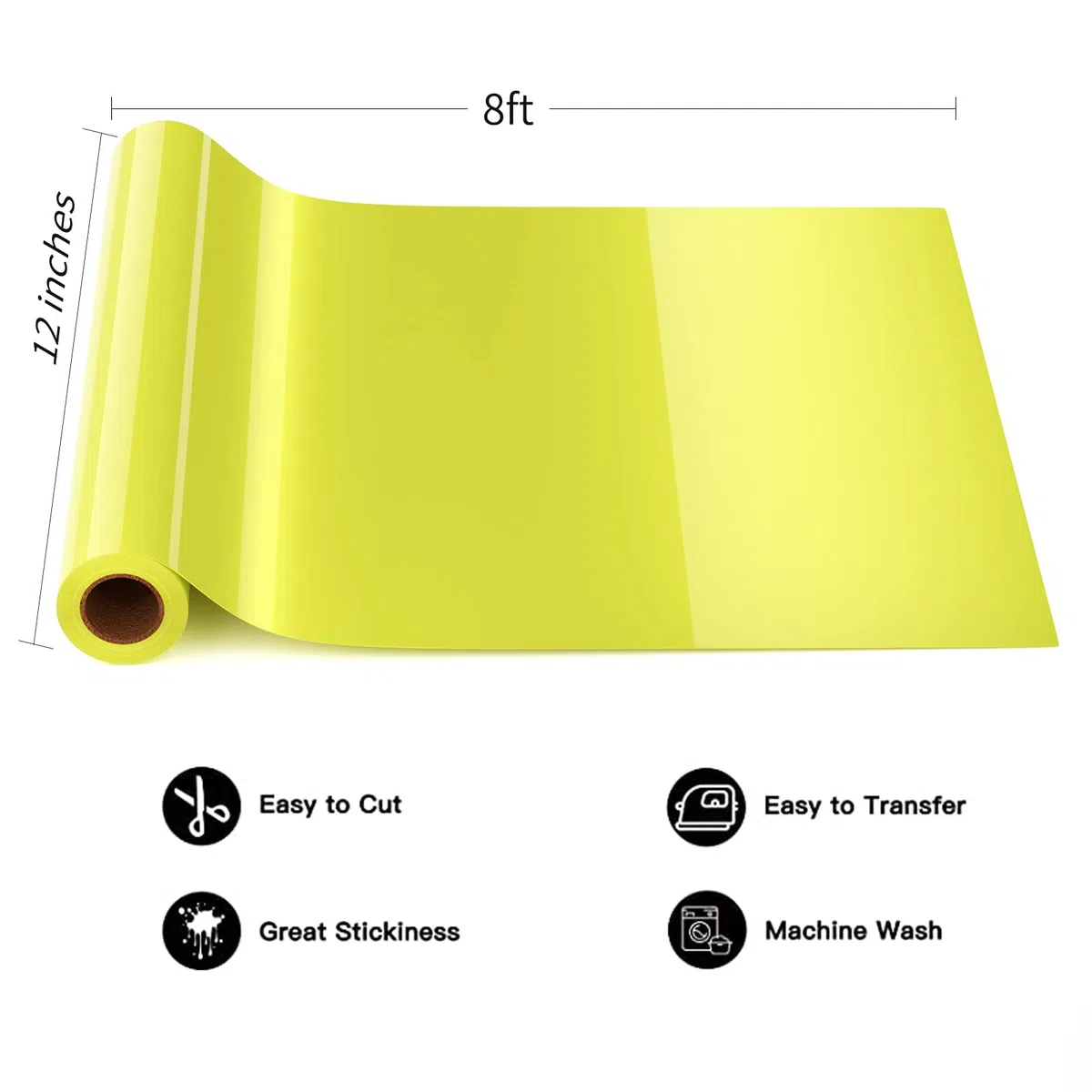 HKC HTV Vinile Termoadesivo per Tessuti, 12" * 8ft, Termoadesivo Vinile per Abbigliamento fai-da-te e Altri Tessuti, Pellicola per plotter in tessuto (Giallo chiaro)