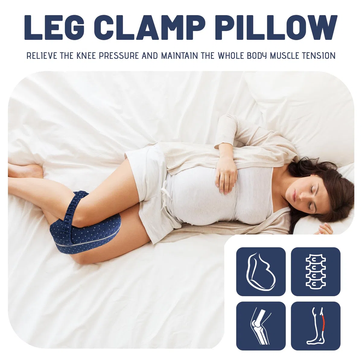 Cuscino per ginocchia per chi dorme sul fianco, ergonomico in memory foam, con cintura e rivestimento rimovibile e lavabile, supporto per ginocchia, gambe e schiena (blu)