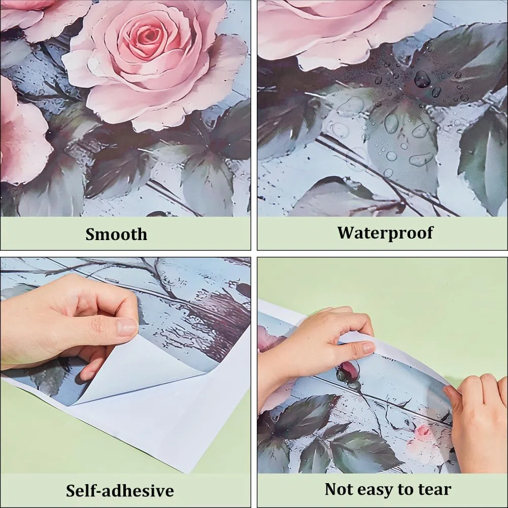 GORGECRAFT Adesivo per Pattumiera Rosa da 70x30.3cm Grande Impermeabile Autoadesivo Motivo Floreale per La Casa Il Giardino Il Frigorifero L'Esterno L'Interno Il Contenitore della Spazzatura