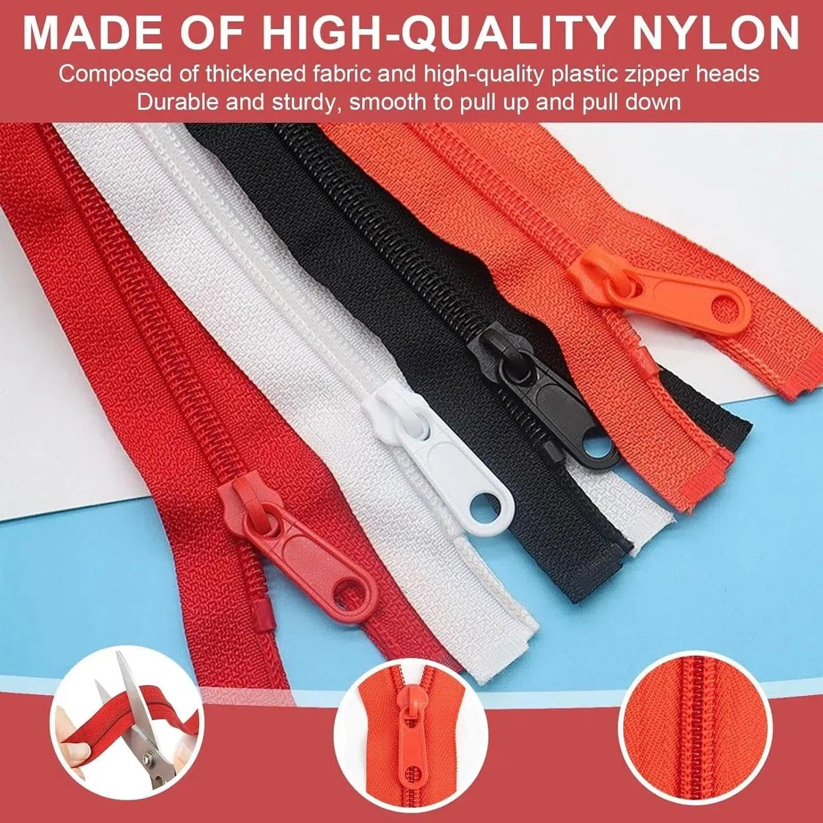 Dwitkul Set di Cerniere in Nylon da 2.6 cm Cerniere Lampo Lunga 30 M 10 Colori con Cursori e Finale Cerniere Lampo a Metro per Giubbotti Abbigliamento Borse Astucci Biancheria da Letto (B)