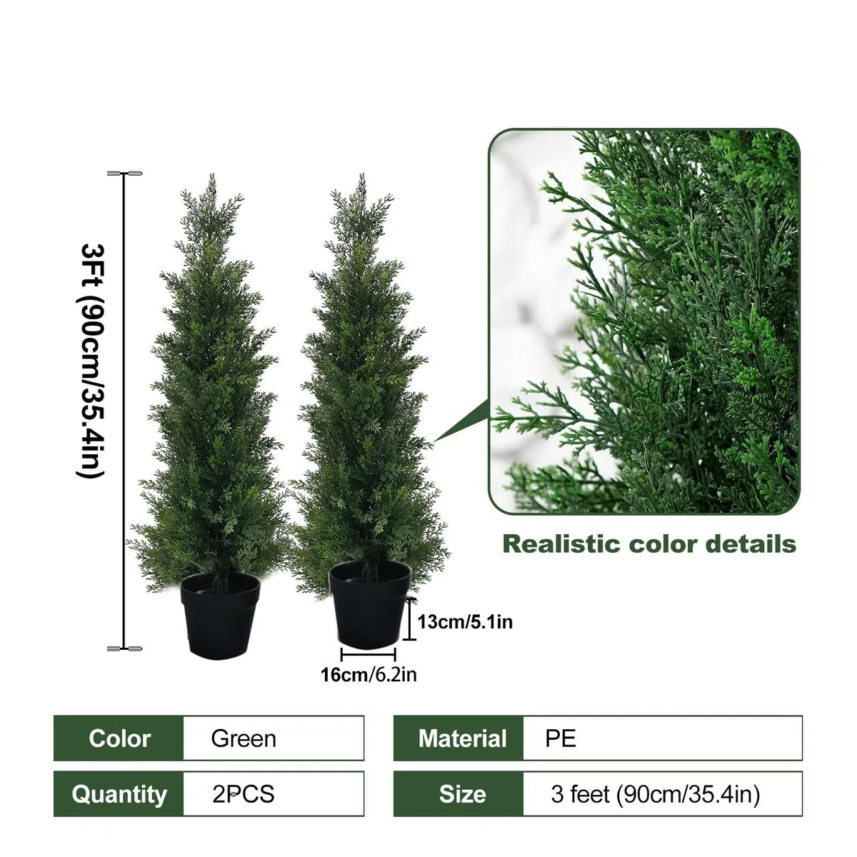 Fucice Cypress Tree, set topiaria esterno di 2 - Pines in finto cedro da 3 piedi,Protezione UV 2 pezzi Piante arbustive artificiali per casa, portico, patio, ingresso