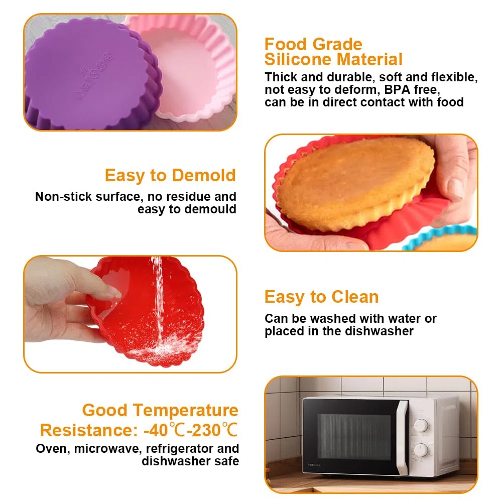 Stampi Silicone per Crostatine e Quiche, 12 Pezzi, 11 cm, Antiaderente
