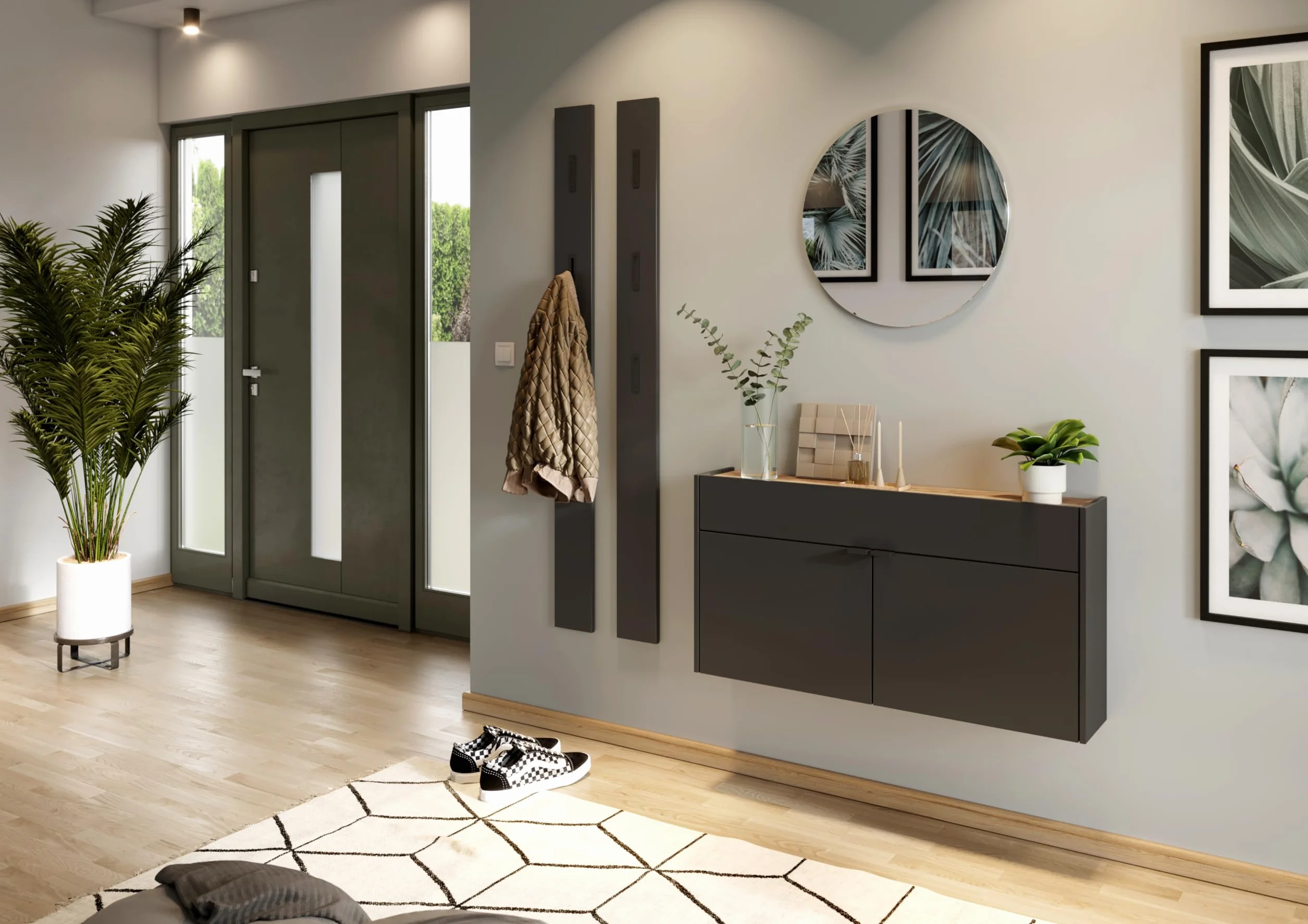 Germania Pannello appendiabiti da parete in graphite 3728-547, con 3 ganci retrattili in metallo, 15 x 170 x 3 cm (L x A x P)