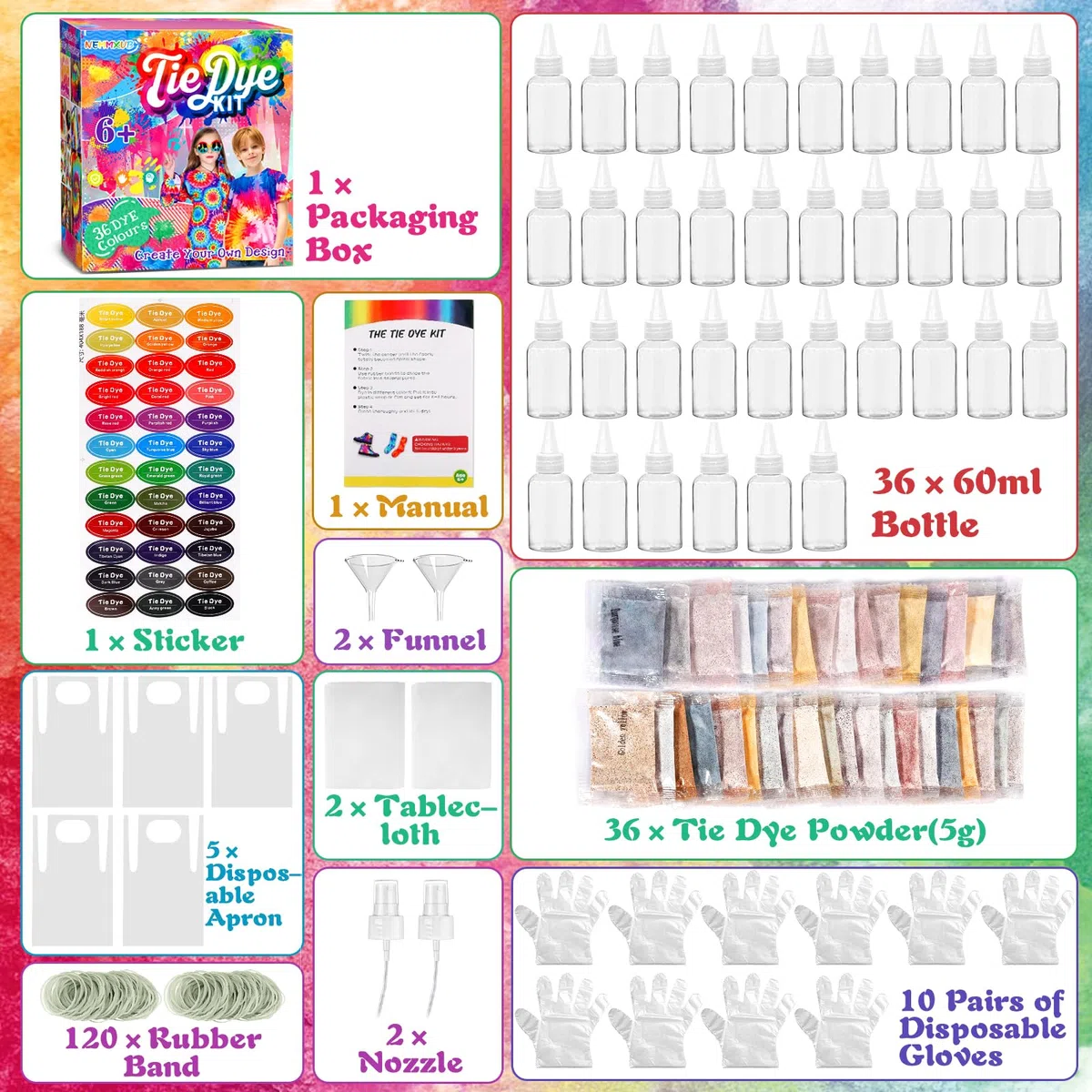 Kit Tintura 36 Colori Coloranti Stoffe Vivaci per DIY Pittura Vestiti Bambini Adulti Camicie, Felpa, Magliette, Hoodie, Moda Fai-da-Te, Feste
