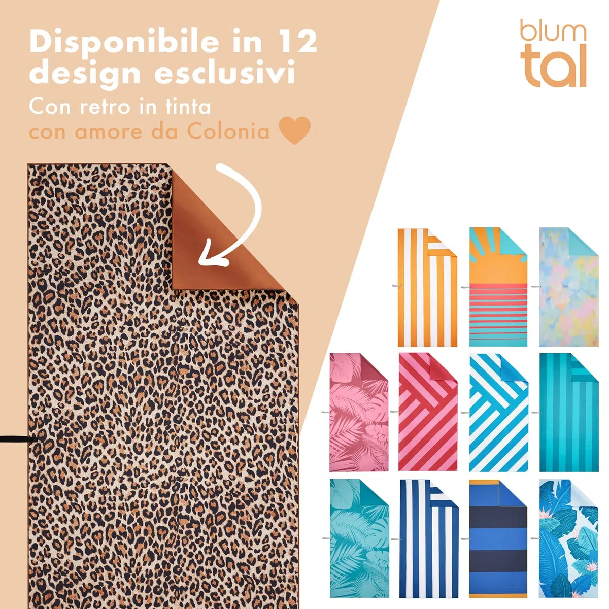 Blumtal telo mare grande 90x180 cm microfibra - asciugamano mare grande compatto e ad asciugatura rapida - teli mare grandi senza sabbia e nastro - beach towel morbido e con motivo a leopardo