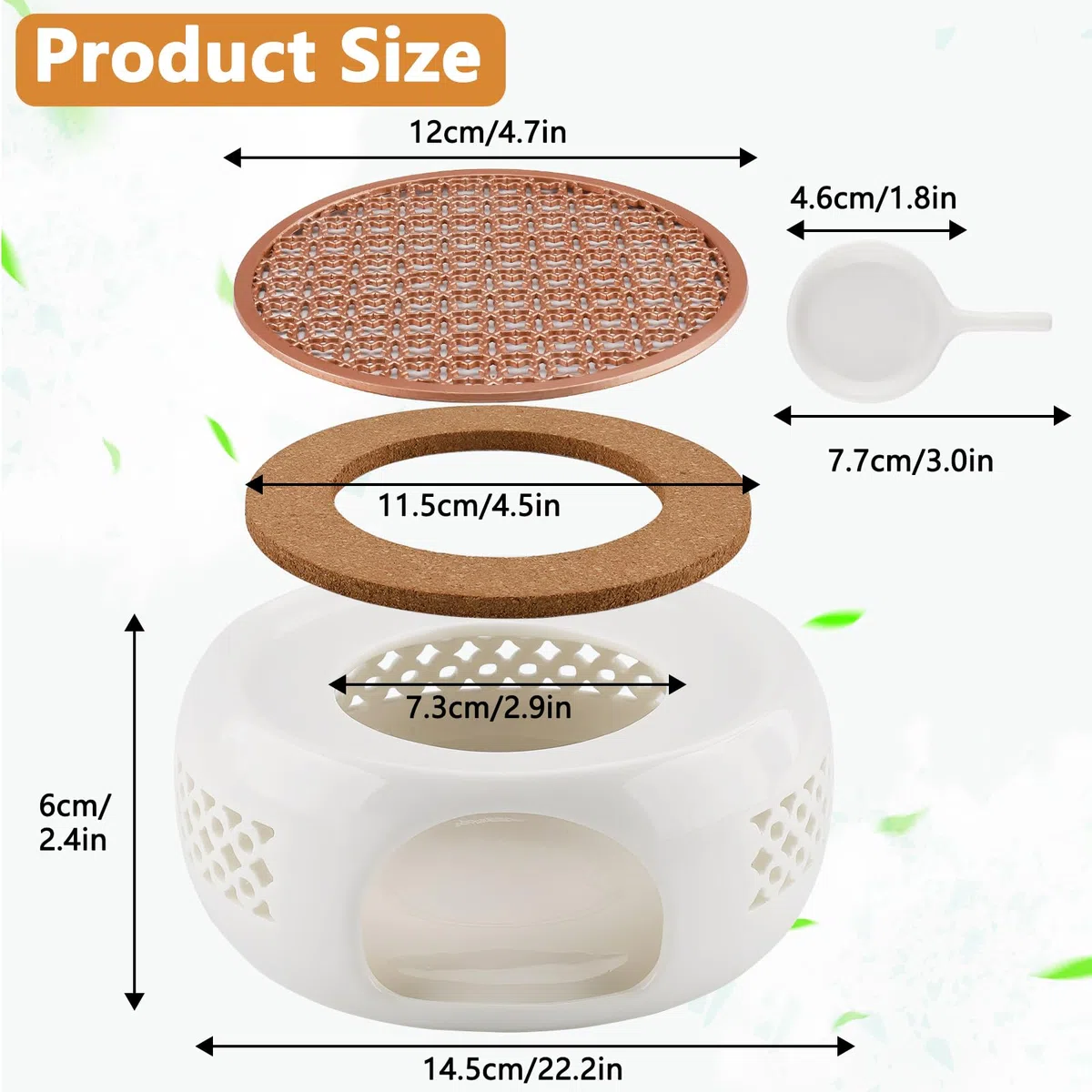 Scalda tè in Ceramica Bianca con griglia Metallica e portacandela per lumino, scaldiera per teiera o Tazza, Senza Candela né teiera