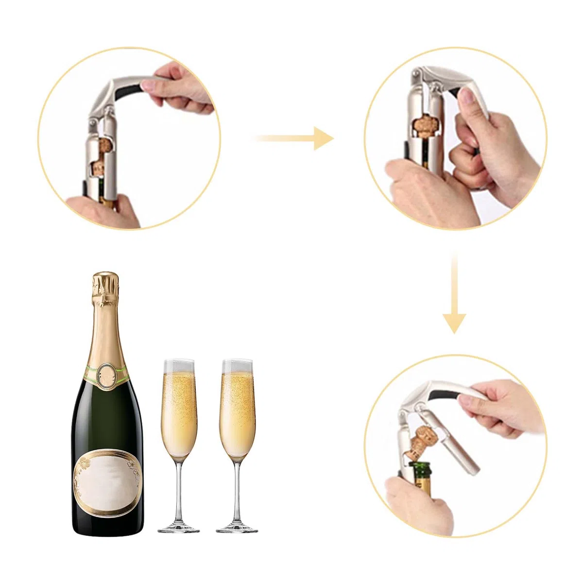 Apribottiglie da spumante, Apribottiglie da champagne e vino, Apribottiglie di champagne, adatto per riunioni di famiglia, bar, feste del vino, la lega di alluminio è durevole (argento)