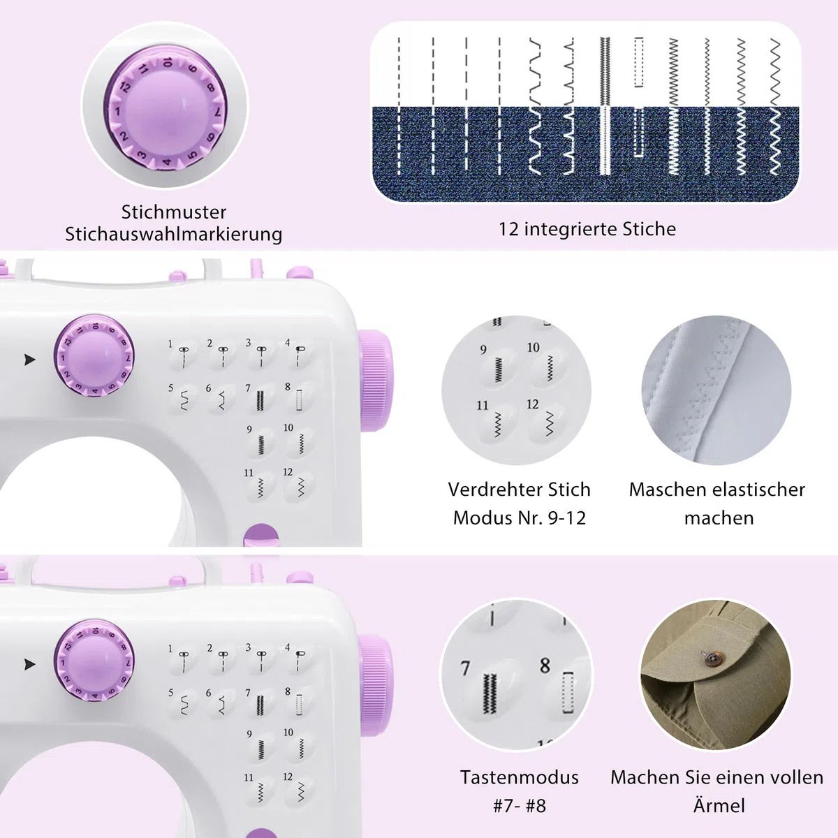 Macchina da cucire con tavolo scorrevole, mini macchina da cucire, macchina da cucire elettrica portatile, macchina da cucire a 12 punti con luce a LED, set di accessori da cucito, ideale per vestiti
