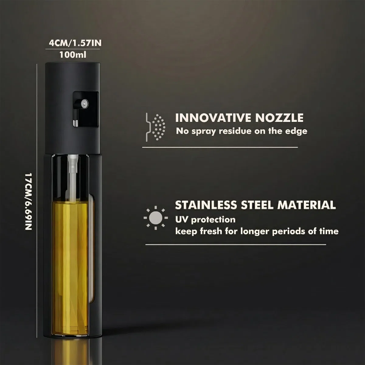 Nebulizzatore per Olio in Acciaio Inox con Protezione UV – Per una Cucina Sana Spruzzatore pratico per un dosaggio preciso | Ideale per friggitrice ad aria (Airfryer), barbecue e insalate.