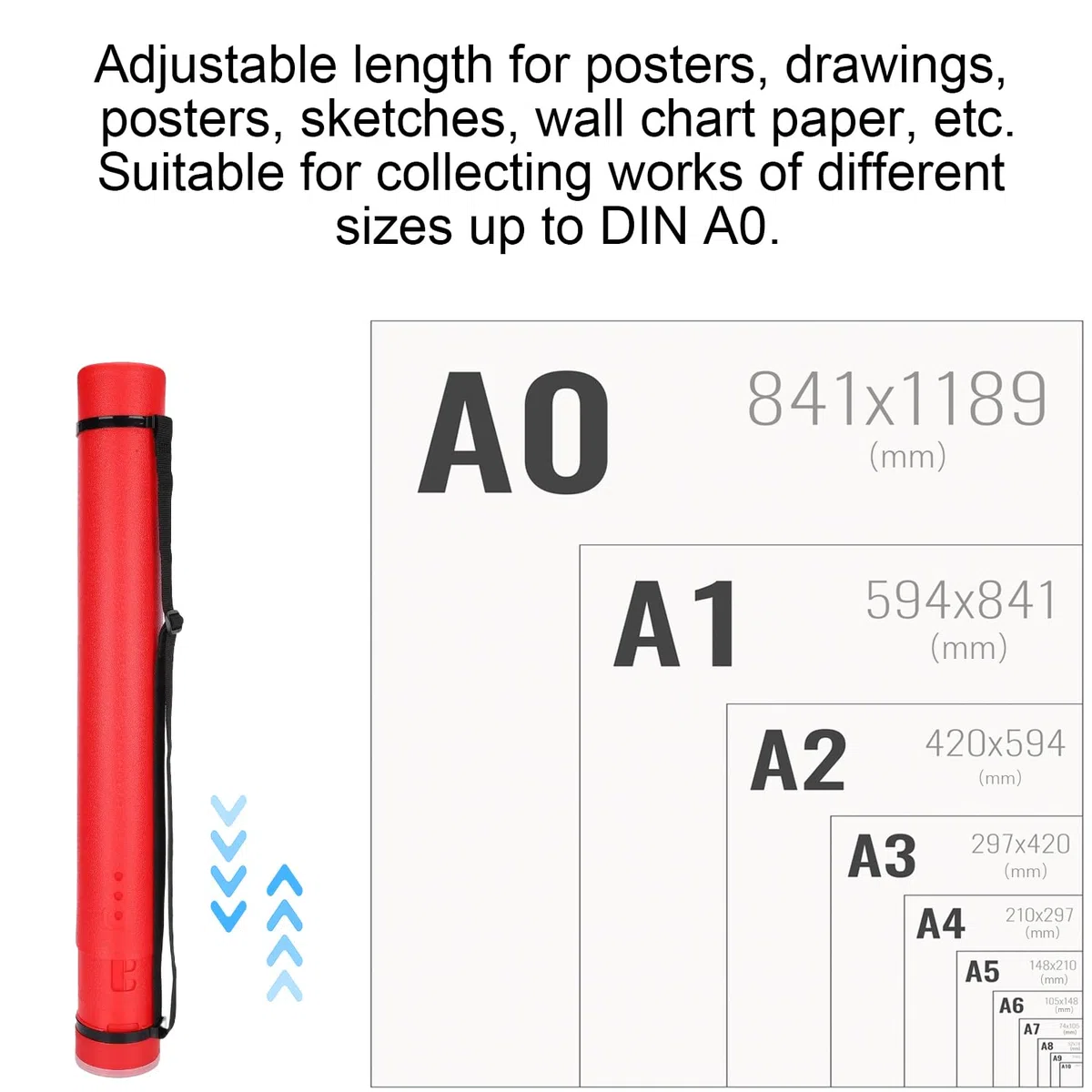 Tissting Tubo per Poster Tubo per Disegno Poster Documenti Tubo per Stoccaggio Materiale PE Estensibile Progetto Ispessito Trasporto Tubo per Trasporto da 25 a 42 Pollici con Tracolla(Rosso)