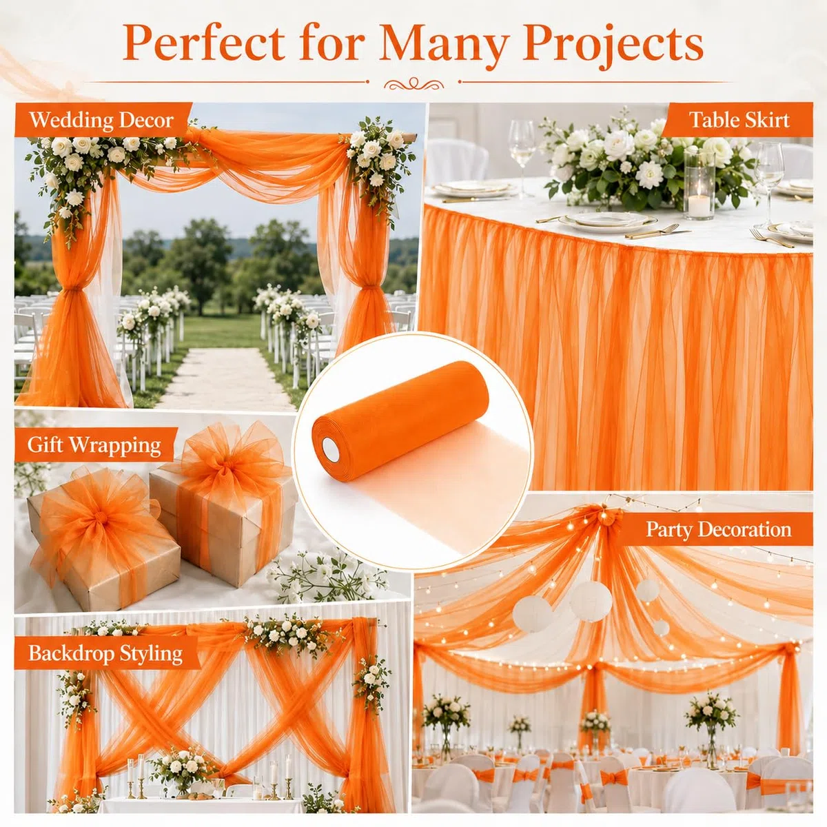 Rotolo di tulle Orangza, 30 cm x 92 m, nastro in tulle, decorazione per matrimoni, tessuti, tulle, tessuto al metro, organza per fai da te, artigianato, pompon, archi, decorazioni per feste (arancione
