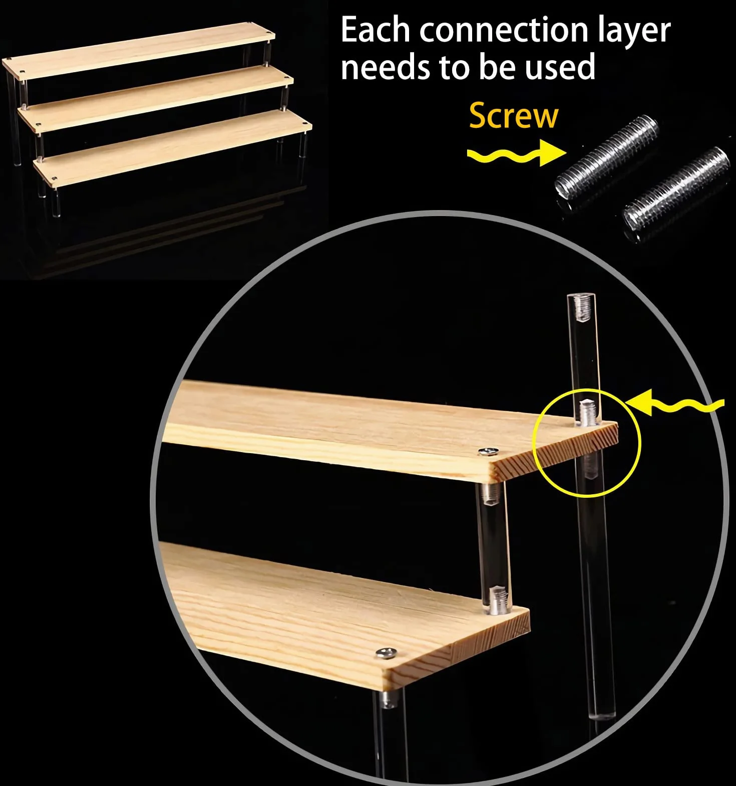 Windfromort Alzate Espositore Acrilico, 4 Strati Stabile a Scala Legno, Display Espositore Riser Gioielli per Torte Trucco Profumi Oggetti da Collezione Rossetto Cupcake
