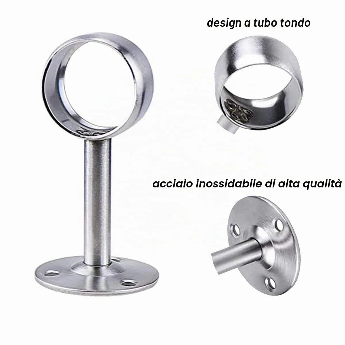 6 supporti per bastoni per tende in acciaio inox, per montaggio a soffitto o a parete, asta per tenda interna