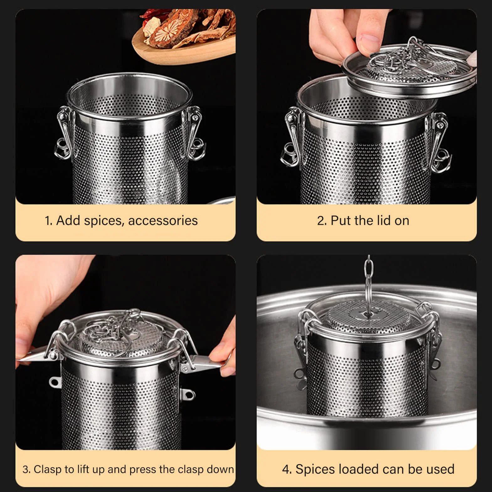 Infusore tè Rete, Infusore Cucina Acciaio Inossidabile, Colino Condimenti Spezie, con Gancio Catena per Condimenti tè Foglie Sfuse, Spezie, Preparazione del Cibo in Cucina(0,7L)