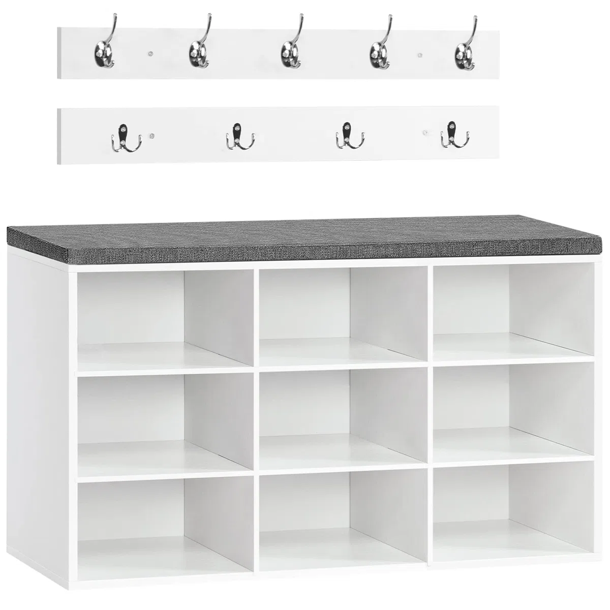 HOOBRO Panca Scarpiera, 80 x 30 x 48 cm, Panca Contenitore con Scomparti Aperti, Portaoggetti, Seduta Imbottita, Stabile, per Ingresso, Corridoio, Camera da Letto, Bianco EWT89HX01