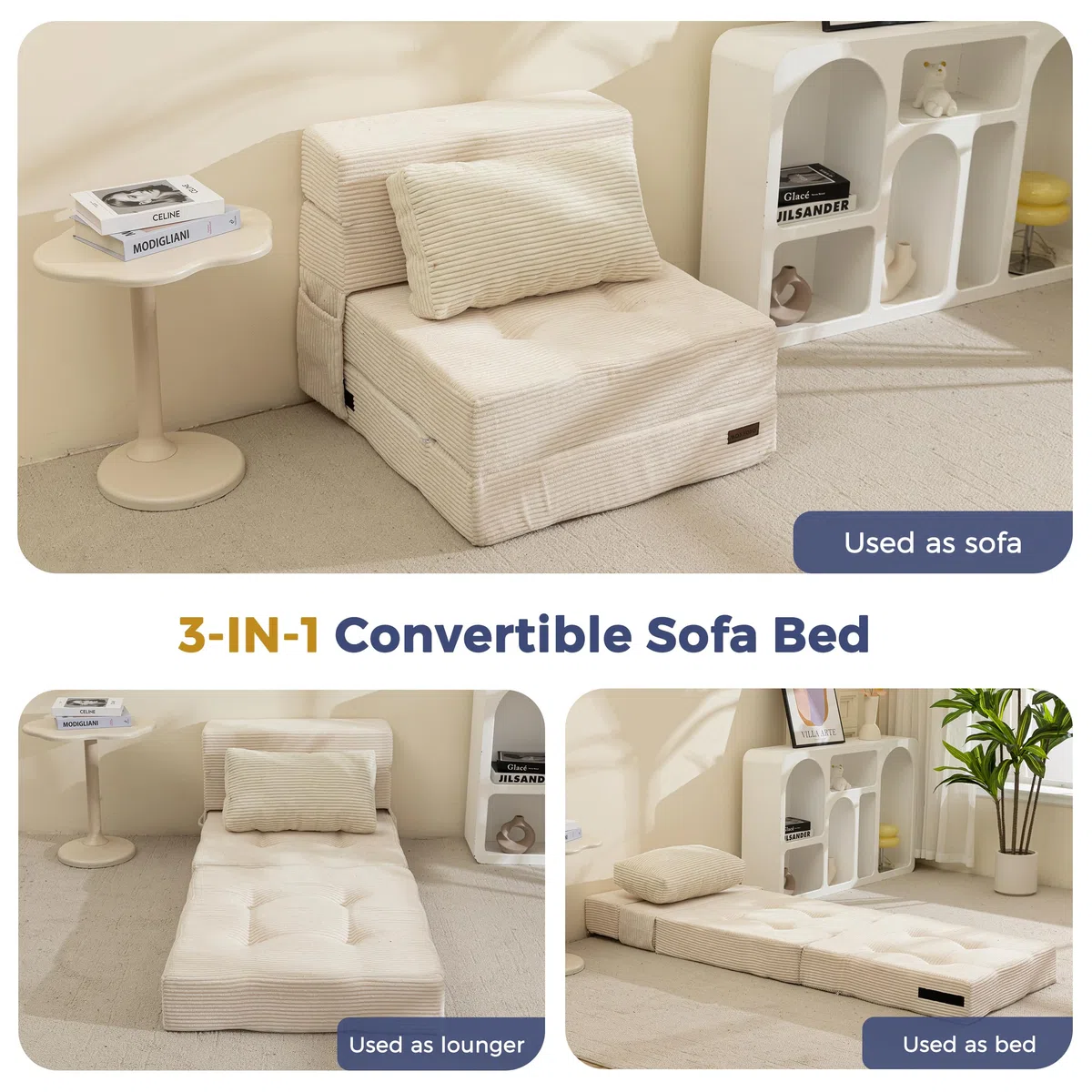 MAXYOYO Divano Pieghevole per Adulti e Bambini, Materasso Pieghevole per 1 Persona, Divano Letto portatile Convertibile con 1 Cuscino, Materasso per Ospiti