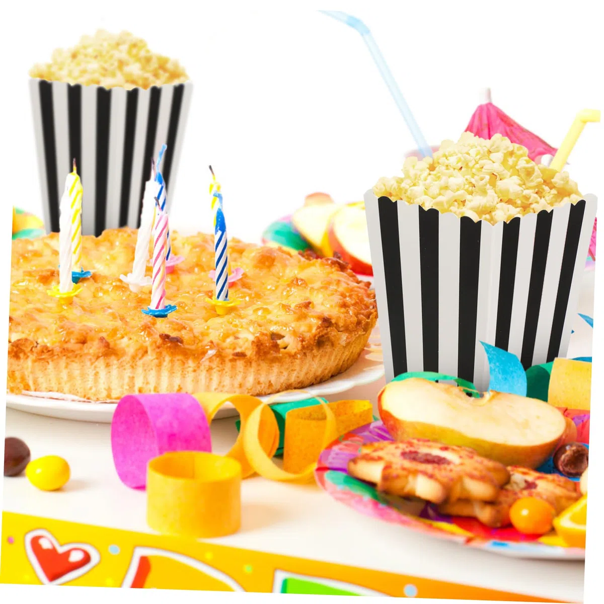 Alipis Scatole per Popcorn in Carta Nero 24 Pezzi Strisce per Facile Conservazione e Snack Comodi per Serate Cinema e Tavoli da Dessert