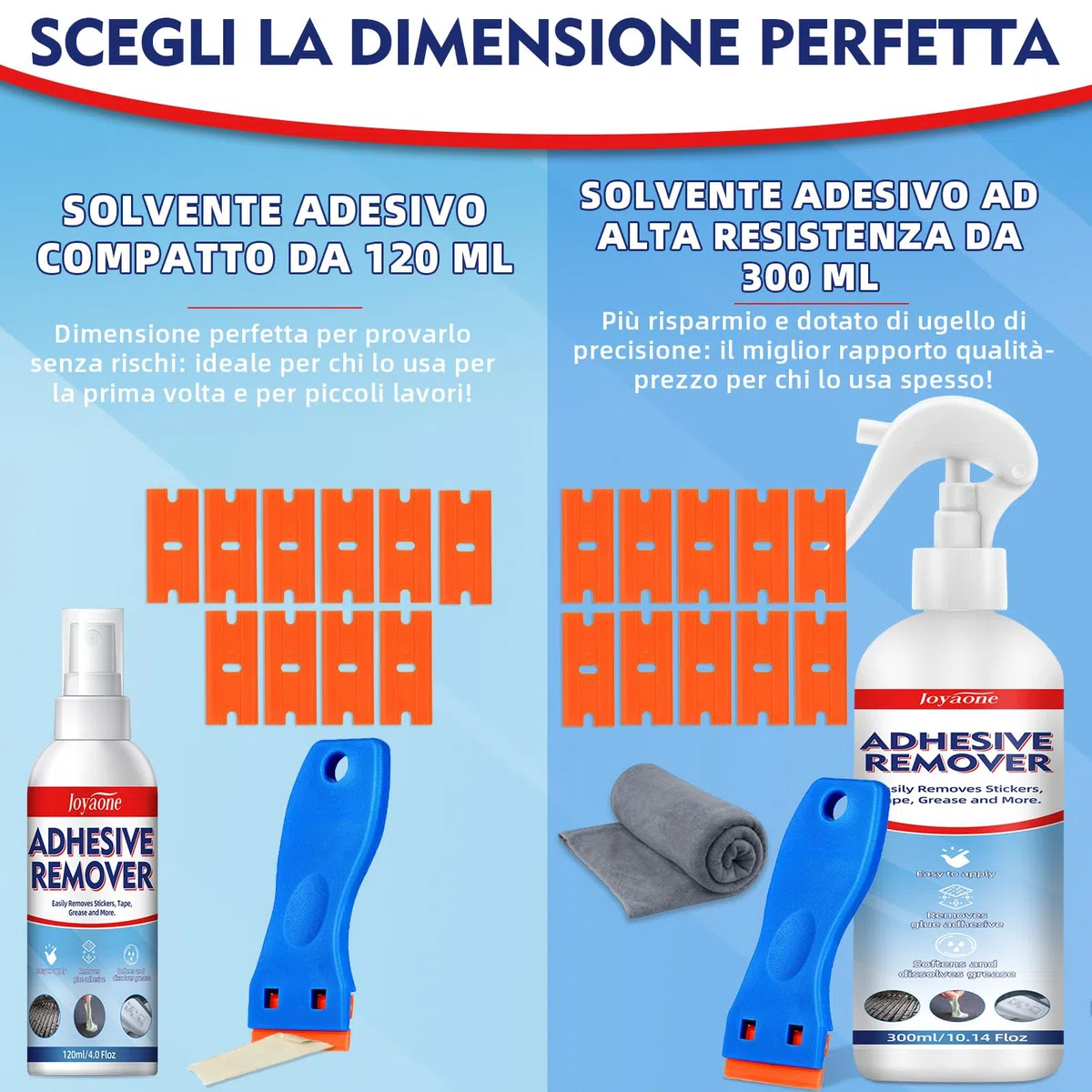 Rimuovi-colla 120 ml, Rimuovi-adesivi con raschietto in plastica, Formula sicura per superfici, Detergente ad azione rapida per etichette, decalcomanie, nastro adesivo, residui e macchie ostinate