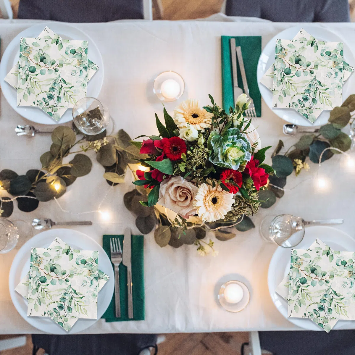 100 Pezzi Tovaglioli di Carta Eucalipto,33 x 33 cm Tovaglioli Verdi Salvia Tovaglioli di Carta Decorati per Tavolo Matrimoni Battesimo Compleanni e Feste