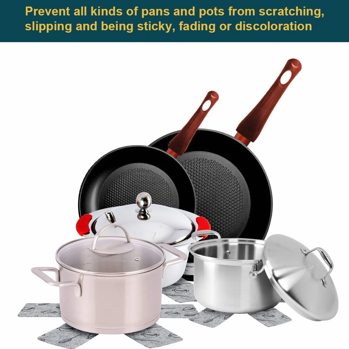 flintronic Separatori Pentole - Proteggi Pentole e Salvapadelle - Set 8 Pezzi (38CM) - Perfetti per Pentole e Padelle Antiaderenti in Acciaio Inox, Ghisa, Ceramica (Grigio)